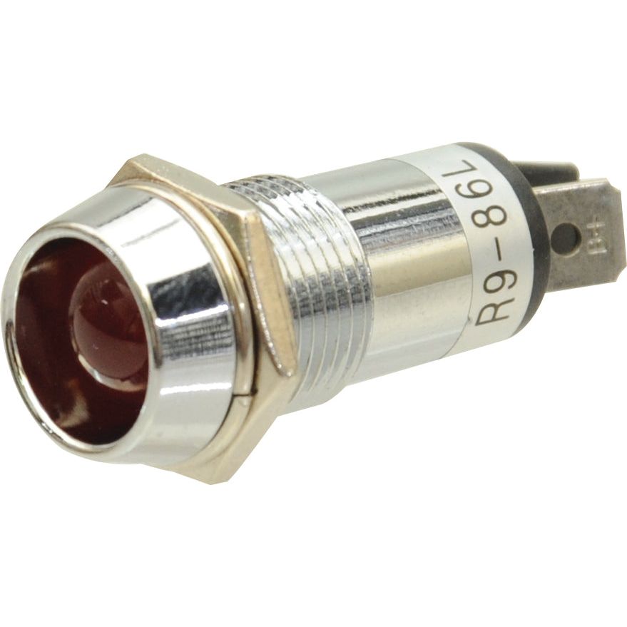 The S.20978 LED Panel and Dashboard Light from Sparex, part of the Agripak 1pc. series, is a metallic electronic component with a red-tinted circular face. It features a threaded body, two screw-type connectors at the back, and operates as a 12V LED light.