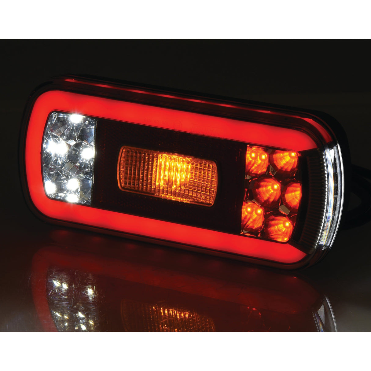 LED Rear Combination Light, Function: 6, Brake / Tail / Indicator / Reverse / Number Plate / Reflector, RH & LH, 12-36V
 - S.143047 - Farming Parts