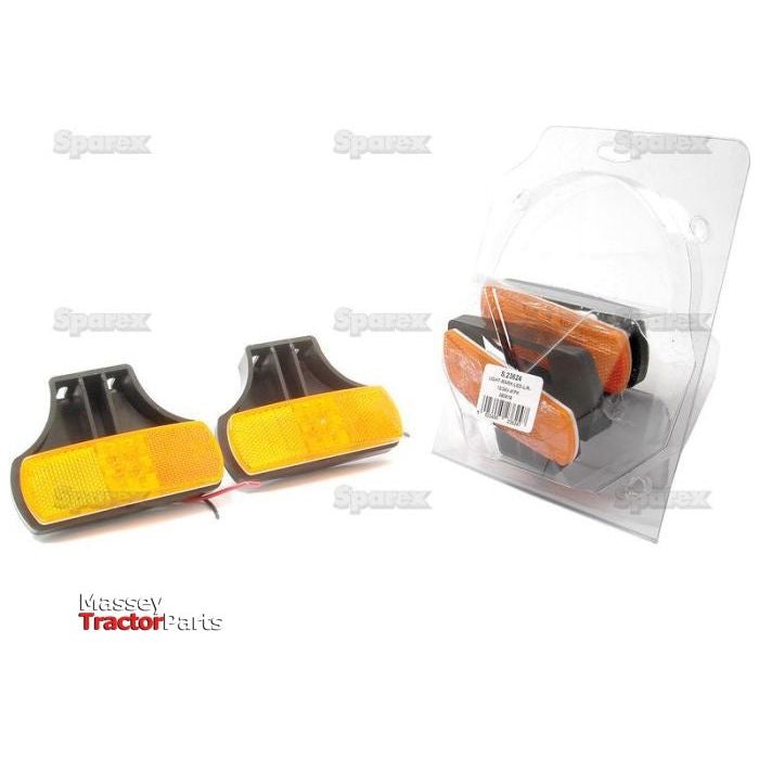 Two sets of LED side-facing marker lights, one set unpackaged and one set in a clear plastic package with a label. Branded as Sparex, these S.23624 models operate at 12/24V and feature an amber lens for maximum visibility.