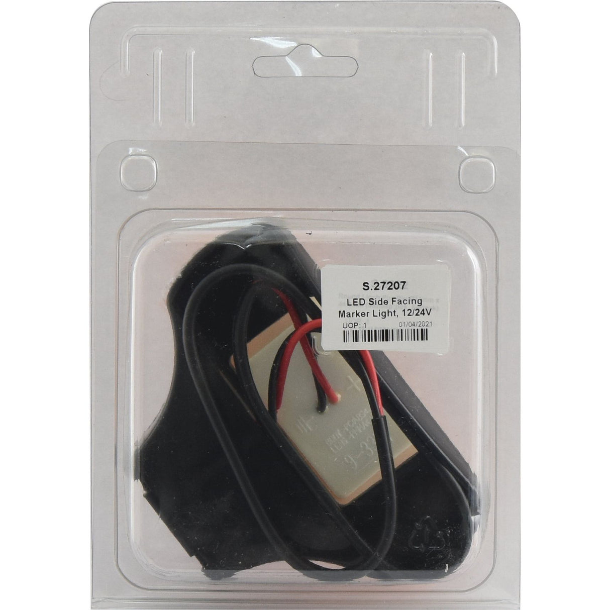 A packaged Sparex LED Side Facing Marker Light, 12/24V, featuring an amber LED with red and black wires. Labeled "Sparex Part No. S.27207".