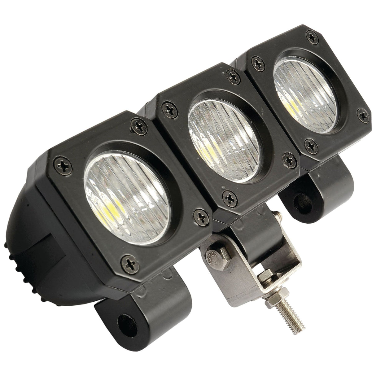The Sparex LED Work Light (S.24775) features a triple-LED array producing up to 750 lumens of raw light output, encased in a durable black aluminium housing with a metallic mounting bracket and screws for secure installation. Designed for outdoor use, its IP67 rating guarantees exceptional durability under all weather conditions.