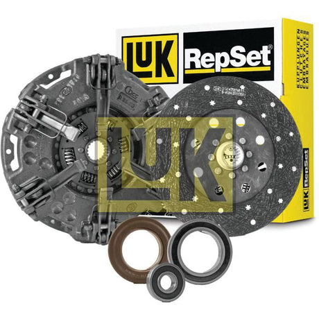 A Sparex Clutch Kit with Bearings - S.146680, which includes a pressure plate, cerametallic captive disc, and bearings, is displayed in front of its branded packaging.