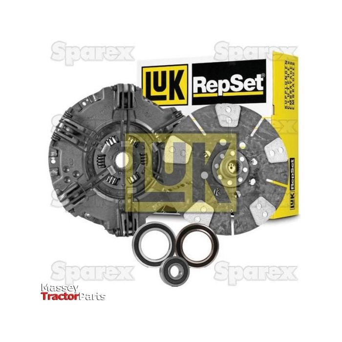 Image of a Sparex Clutch Kit with Bearings (S.146954) for tractors, featuring 310/310mm cover size, clutch discs, bearings, and packaging with the Sparex branding and watermarks.