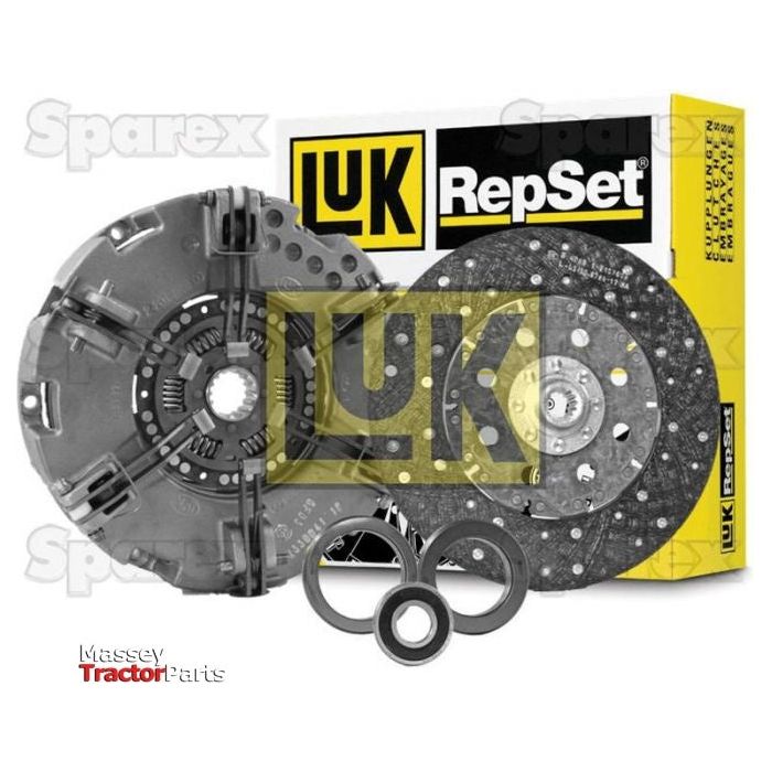 The Sparex Clutch Kit with Bearings - S.147166, featuring a cerametallic pressure plate, clutch disc, and bearings, with the packaging visible in the background.