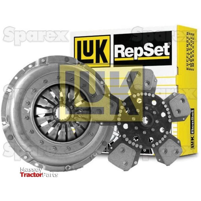 Image of a Sparex Clutch Kit without Bearings - S.147147 featuring a pressure plate and a Cover Size 330mm Cerametallic Loose Disc, with the Sparex packaging box shown in the background.