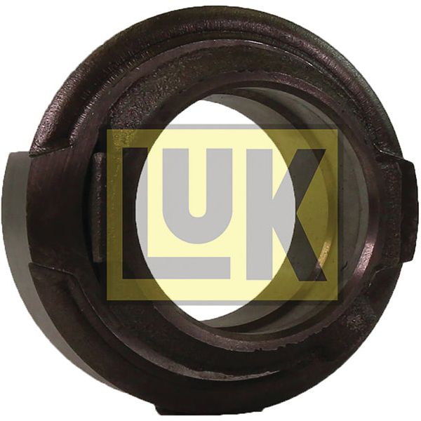 A LUK Clutch Release Bearing - S.146348, branded by Sparex, is displayed against a light background. The black cylindrical bearing features a central hole with the "LUK" logo prominently overlaid, making it ideal for John Deere machinery.
