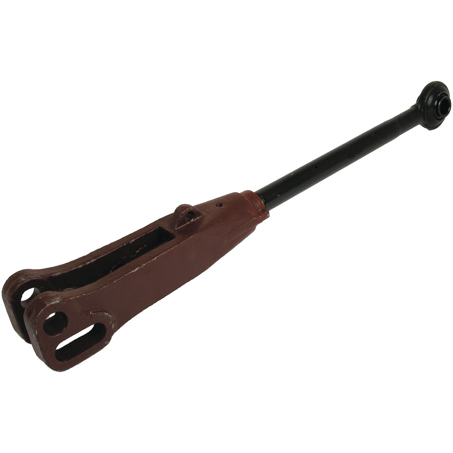 The Levelling Box Assembly (Sparex Part No. S.57435) is a metal mechanical part featuring a long black arm with a red, forked base. The fork hole diameter of 26 and 27x62mm ensures compatibility for attachment purposes, while the minimum length of 730mm meets versatile application requirements.