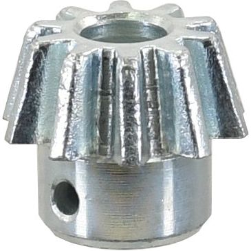 The Sparex Levelling Box Gear & Washer (Part No. S.66315) is a compact metallic bevel gear featuring ten splines, a central hole for easy attachment, and a side hole for secure fastening with a pin or screw. Measuring 30mm in length and accommodating a 12.5mm diameter pin, this part is ideal for Ford/New Holland tractors.