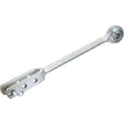 The Levelling Box Assembly from Sparex, Part No. S.70514, features a metal rod with a ball joint of Ø19mm on one end and a clevis with multiple holes of Ø14mm on the other end. Designed for adjustable linkages and mechanical connections, this rod is compatible with Sparex products and ensures precision in your applications with its specific ball width and fork hole dimensions. The minimum length of this assembly is 325mm.