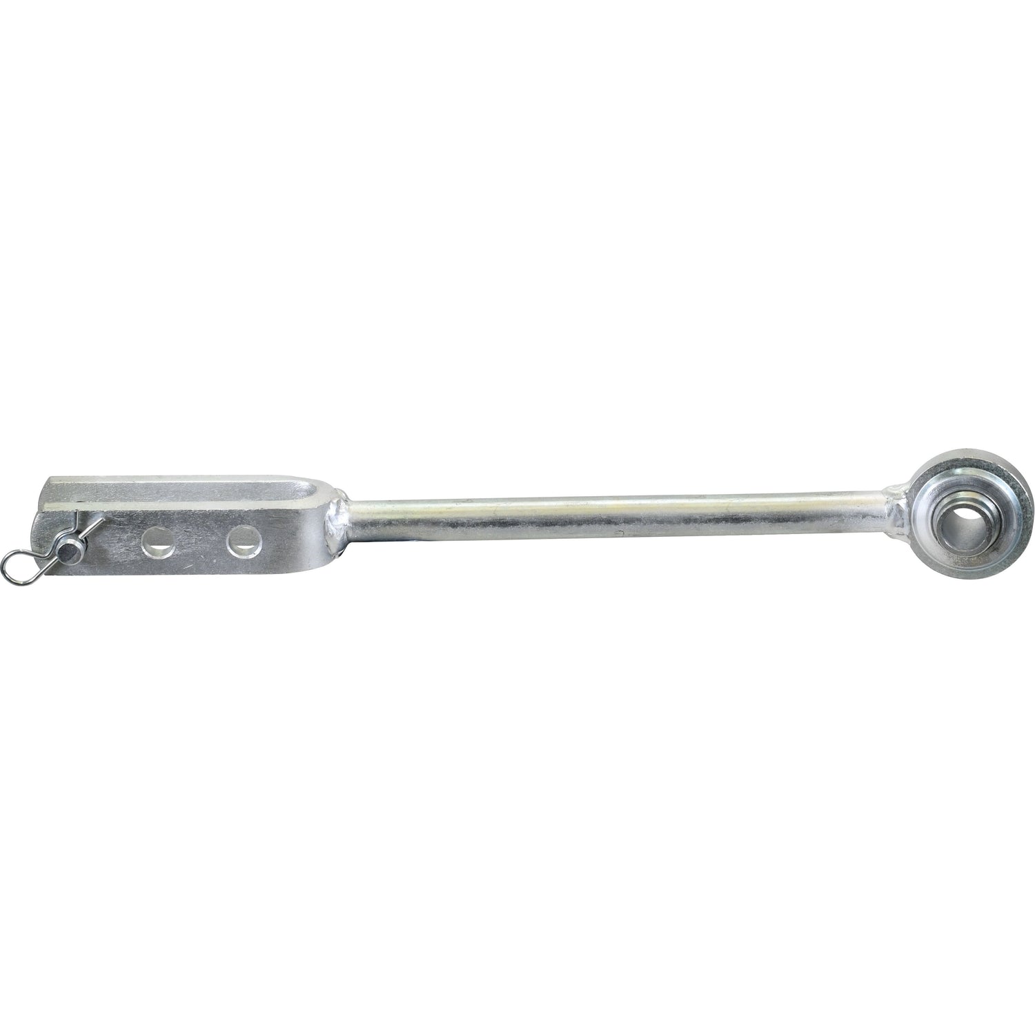 Levelling Box Assembly (Sparex Part No.S.70514) by Sparex is a metal tool featuring a long handle, a looped end, and a clamp-like mechanism on the opposite end with a small pin. It includes an Ø14mm fork hole for enhanced versatility and has a minimum length of 325mm.