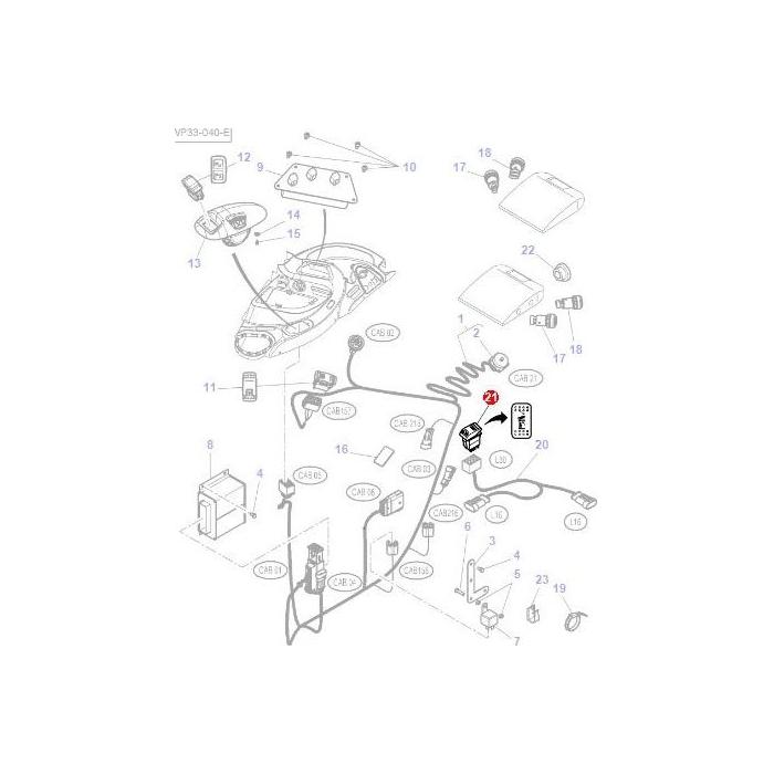Diagram depicting various parts and components of a Massey Ferguson tractor, with each part numbered for reference, showcasing the AGCO Massey Ferguson Lift Switch Up/Down (Part Number: 4290447M2).