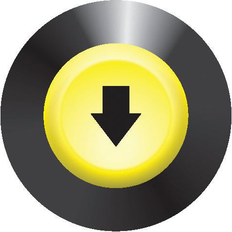 The Sparex Lift and Lower Switch, part number S.52836, is a black circular button with a yellow center featuring a black downward arrow.