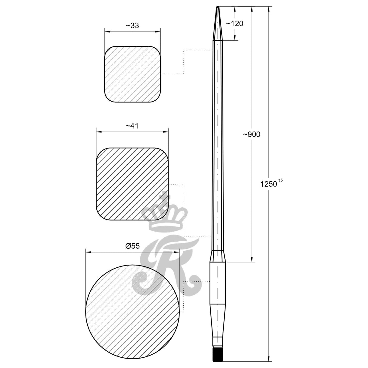 Loader Tine - Straight 1,250mm, Thread size: M33 x 2.00 (Square)
- S.135881 - Farming Parts