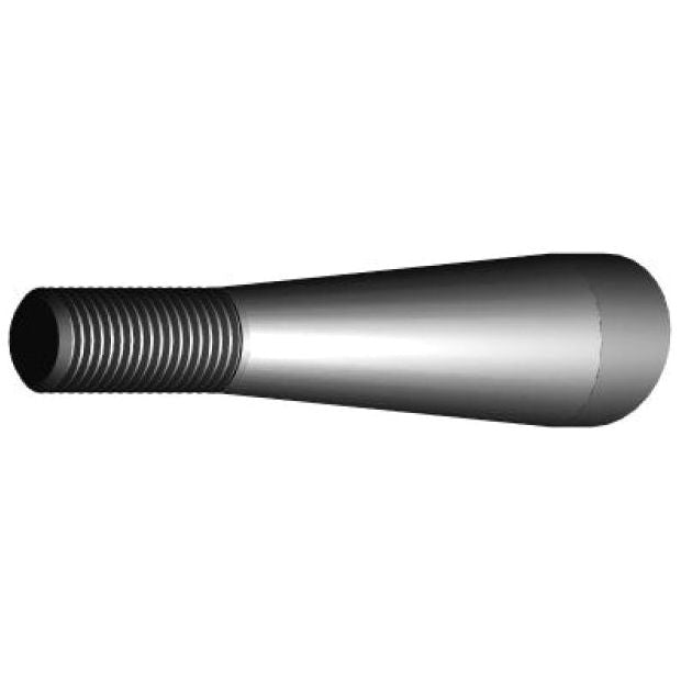 A 3D rendering of a tapered cylindrical object, resembling the Loader Tine - Straight 800mm by Sparex, features M22 x 1.50 square screw threading on one end.