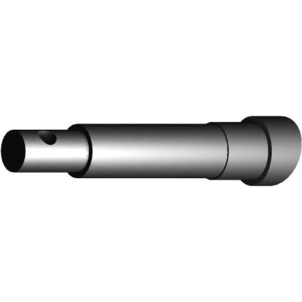 A cylindrical Sparex Loader Tine - Straight 830mm (Star) - S.21510, featuring a hole near one end, a wider base at the other, and a pin fitting for secure attachment.