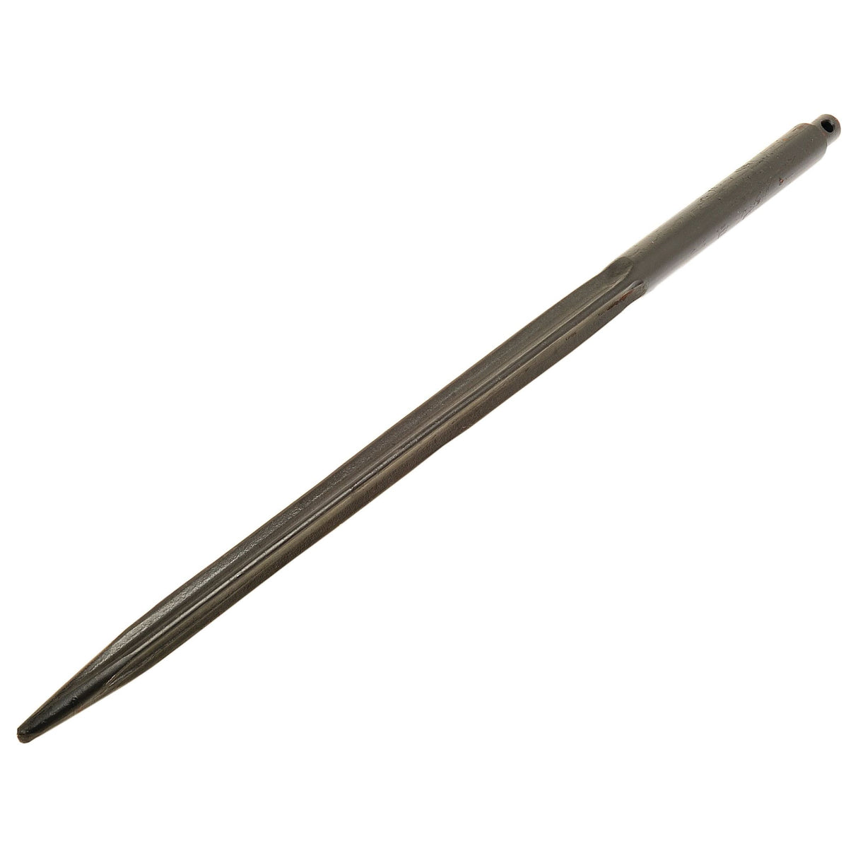 The Loader Tine - Straight 860mm (Star) - S.21508 by Sparex is a robust metal file with a tapered, pointed end and a flat, elongated body featuring a textured surface for filing. It offers an optimal pin fitting, ensuring precision in every use.