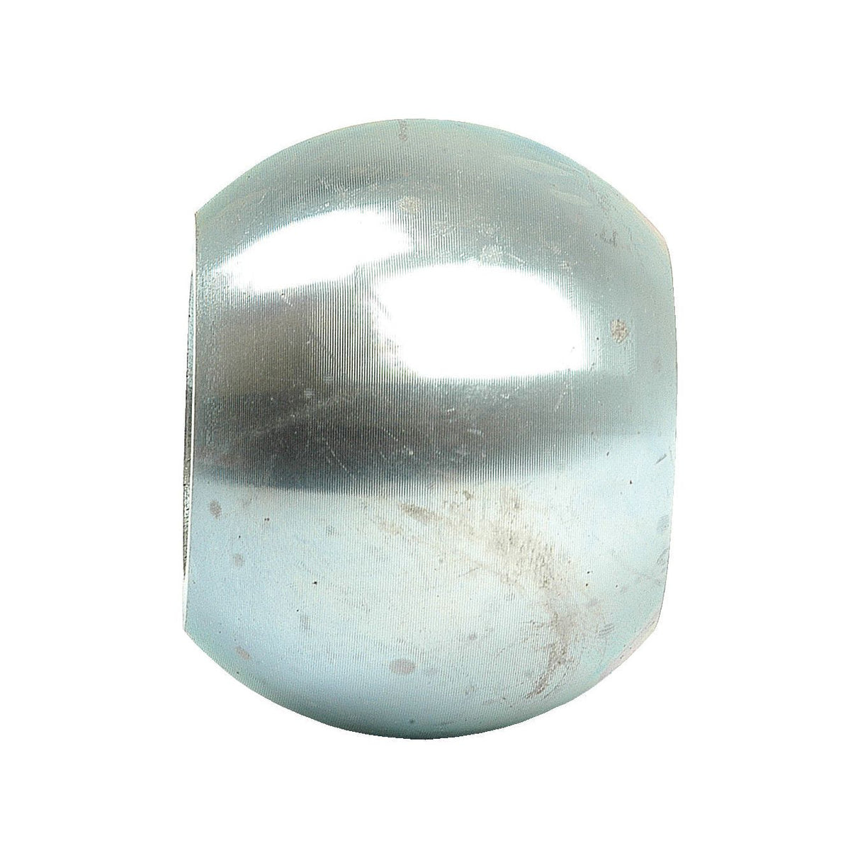 A smooth, shiny, metallic oval object with a reflective surface and some visible marks, reminiscent of the sleek design found in John Deere machinery can be compared to the Lower Link Ball (Cat. 1/1) - S.15353 from Sparex.