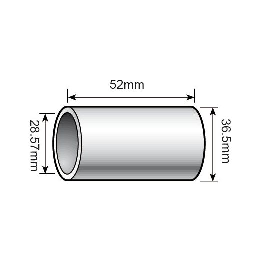 An illustration of a cylindrical Lower Link Conversion Bush (Cat. 3 to 2) - S.529 by Sparex, with the following dimensions indicated: overall length 52mm, outer diameter 36.5mm, and inner diameter (ID) 28.57mm.