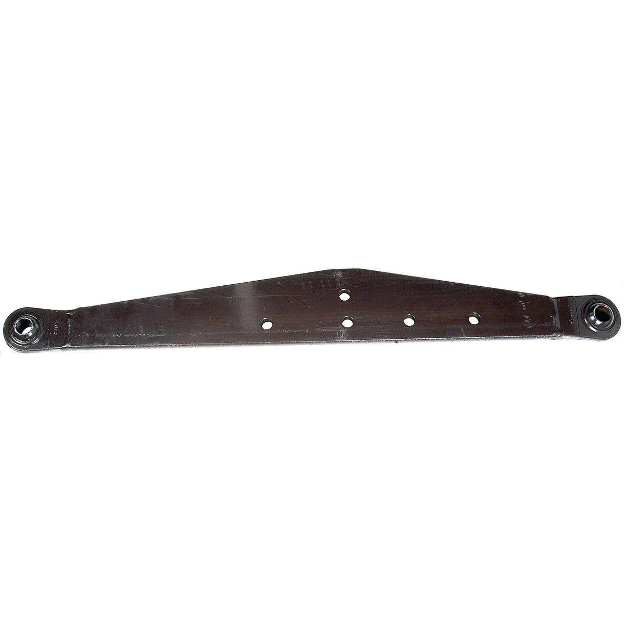 The Lower Link Lift Arm (Ball Ø 28mm - Ball Ø 28mm - LH) from Sparex, identified as Sparex Part No. S.41004, is a metal control arm featuring two circular ends with precise hole centers and four holes along its length. It is commonly used in Massey Ferguson vehicle suspension systems.