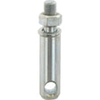 The Sparex Stabiliser Pin, model S.70545, is a metal clevis pin measuring 19x90mm and includes an attached hex nut. It has a smooth, cylindrical body with a 19mm pin diameter and features an M12x1.25 threaded end that is 22mm long, as well as a hole near the opposite end.