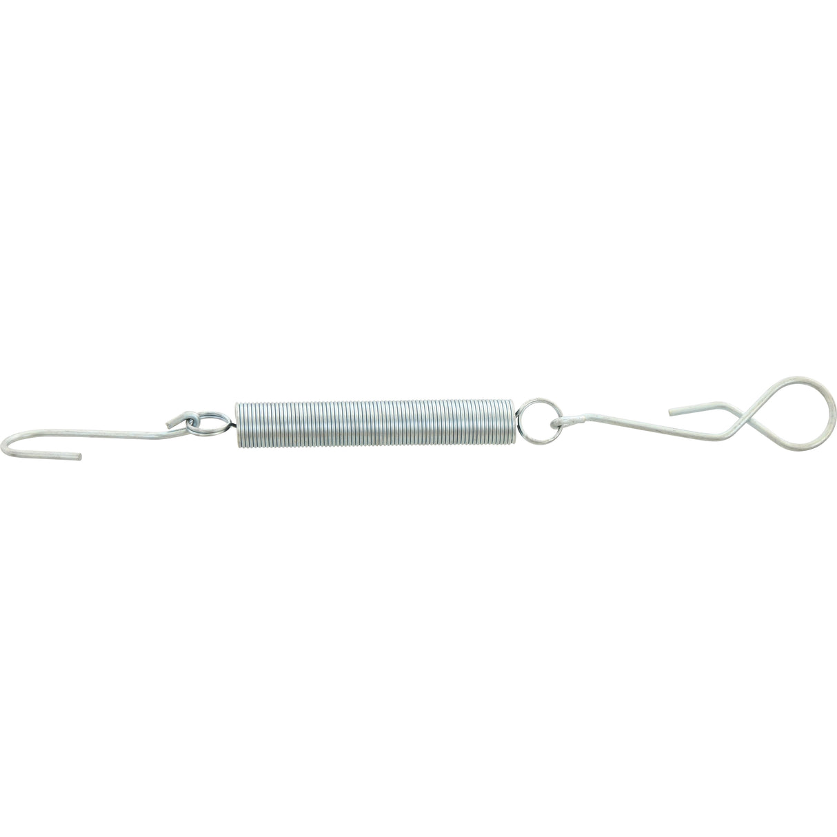 The Sparex Lower Link Spring (Sparex Part No.S.14615) is a metal tension restrainer spring featuring a hook on one end and a loop on the other, designed for extending and contracting applications, commonly used in Massey Ferguson machinery.