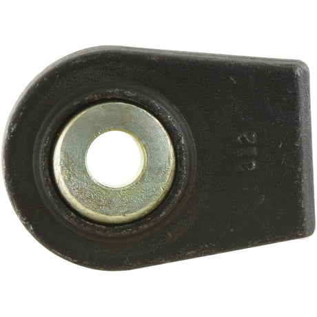 Close-up of the Sparex Lower Link Weld On Ball End (Cat. 1) with a centered circular hole and a metallic ring around it. The black metal bracket shows signs of wear and slight dirt, indicative of its extensive working length.