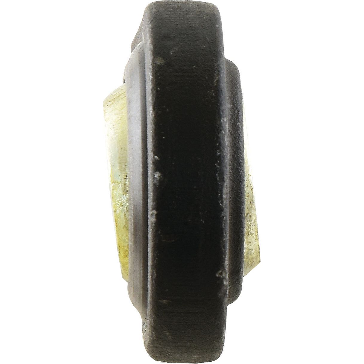 Close-up side view of a round, black Lower Link Weld On Ball End (Cat. 1) by Sparex with a flat, wide design and precise ball width.