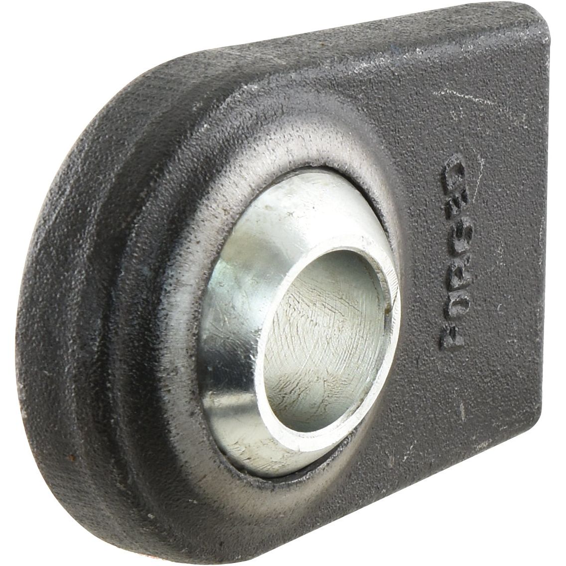 A close-up of a Sparex Lower Link Weld On Ball End (Cat. 2), Sparex Part No.S.1342, with a circular opening in the center and the word "FORGED" embossed on its surface, sourced from International Harvester components.