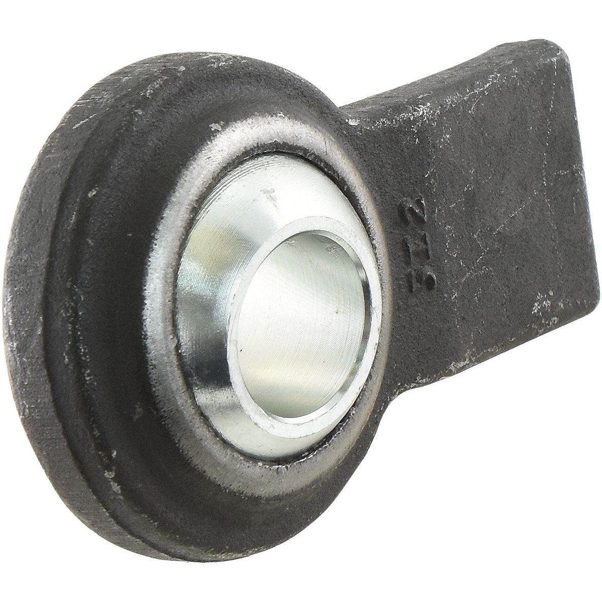 Close-up of a Sparex Lower Link Weld On Ball End (Cat. 2), Part No. S.15307, featuring a spherical inner part encased in a circular black housing and an extended rectangular mounting arm, ideal for Category 2 equipment.