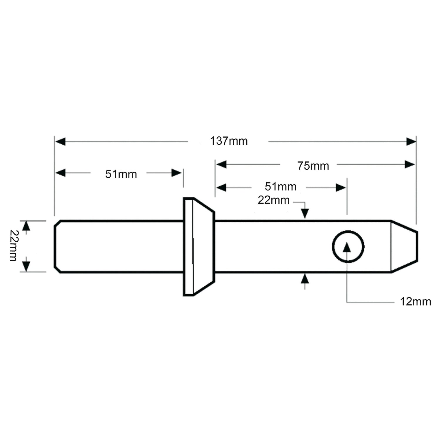 Lower Link Weld On Implement Mounting Pin 22x137mm Cat. 1
 - S.900505 - Massey Tractor Parts