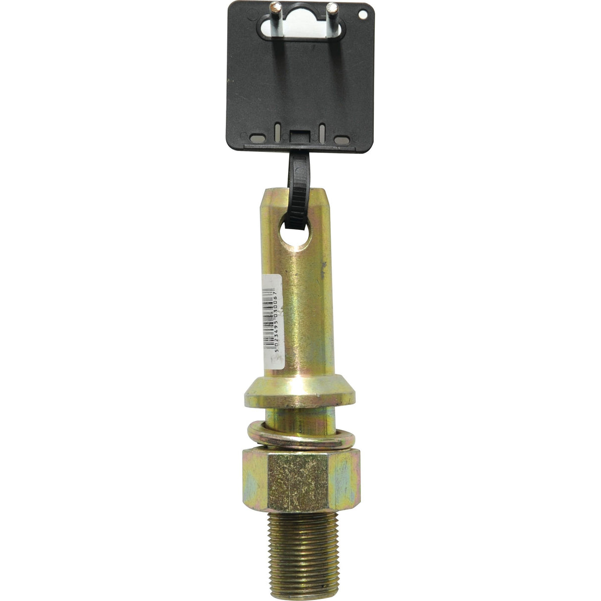 Introducing the Sparex Lower Link Implement Pin, identified by spare part number S.903006, featuring a precisely threaded shaft and hexagonal head adorned with an attached black tag.