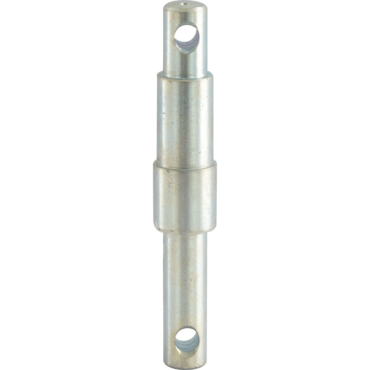 The Sparex Lower Link Implement Pin (Product No. S.5795), a metal cylindrical rod with two smaller protruding sections, each featuring a central hole, is designed for mechanical or engineering purposes and is suitable for dual-category applications with thread sizes Cat. 1/2. Dimensions are 22-28-32x185mm.