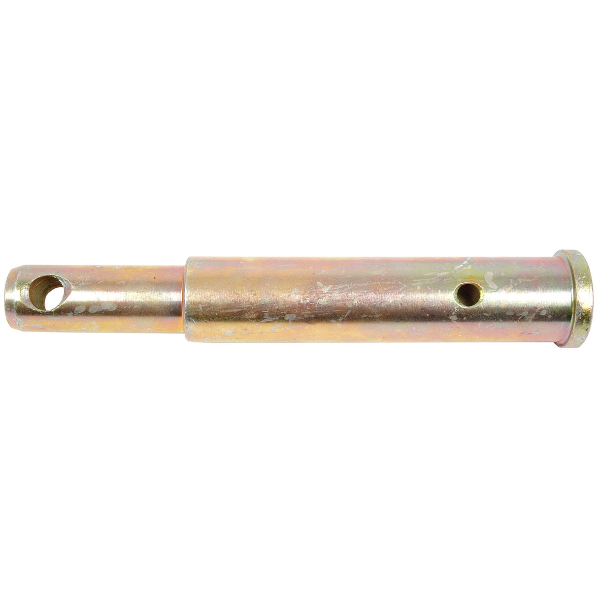 This Sparex Lower Link Implement Pin, also known as Part No. S.69889, measures 22-28x183mm and features a metal cylindrical design with a larger diameter central section flanked by smaller diameter sections at each end. It includes two holes positioned near each end and is categorized as a Dual Category Pin (Thread size Cat. 1/2). This pin is suitable for Allis Chalmers and compatible with Fiat 450 models.