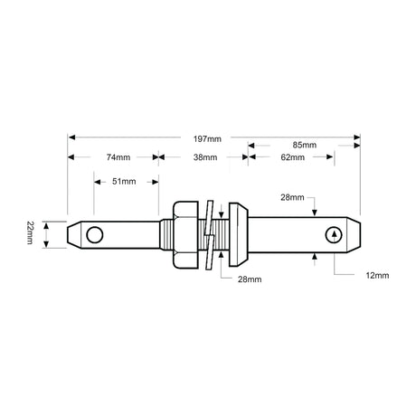 Lower link implement pin dual 22 - 28x197mm, Thread size  7/8x38mm Thread size 1/2
 - S.206 - Farming Parts