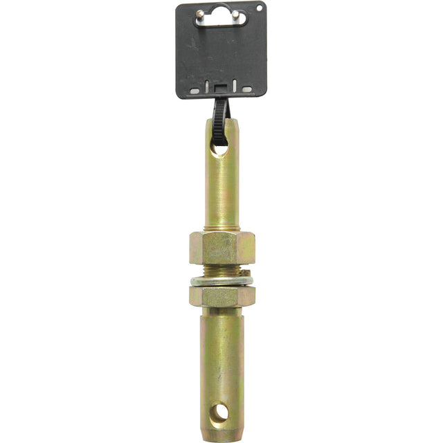 A Lower link implement pin dual by Sparex (Part No. S.900205) is designed for secure attachment with a thread size of 7/8 UNF, featuring two hexagonal nuts and an electronic connector at the top, which is attached via a wire.