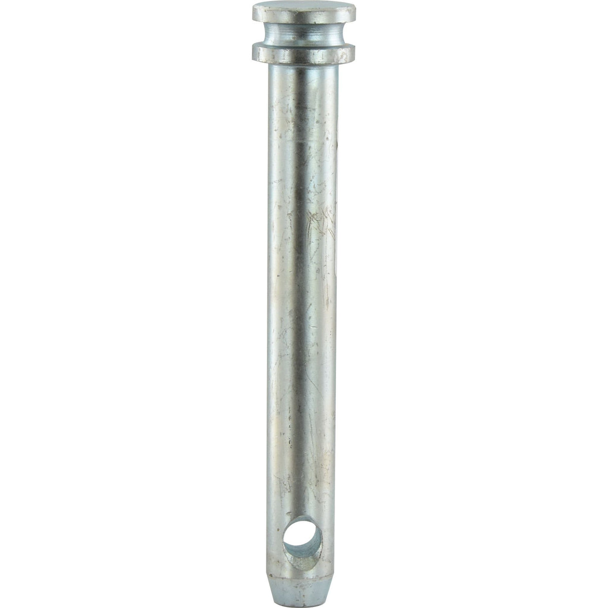 Introducing the Sparex Lower Link Pin 22x149mm Cat. 1 (Part No. S.72), a metallic cylindrical pin featuring a hole at the bottom end and a grooved section near the top, specifically designed for Massey Ferguson tractors.