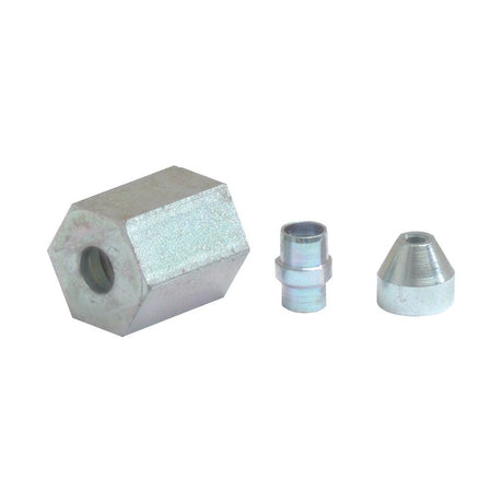 Three metal fittings are arranged on a white background: a hexagonal block with a hole, a short cylindrical piece, and an M14 DIESEL FITTING (Sparex Part No. S.37236) by Sparex.