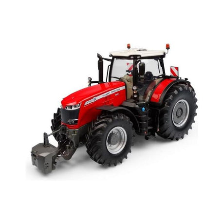 The AGCO brand Massey Ferguson MF 8740S 2019 Version (1:32 scale - X993041906216), a red modern tractor sporting a white roof, large tires, and various operational attachments, is depicted against a white background.