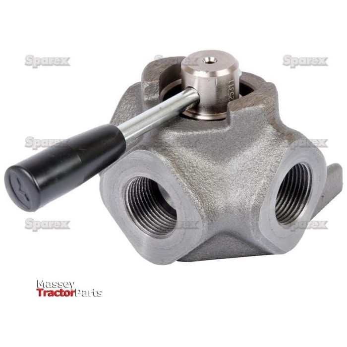 Introducing the Hydraulic 3-Way Diverter Valve 1/2BSP - S.101601 by Sparex. This metal valve features three threaded ports and seamlessly ensures reliable fluid control, making it perfect for applications requiring efficient operation.