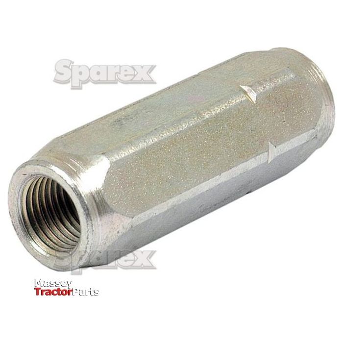 Close-up of a hydraulic in-line check valve with 1/4'' BSP ports, showcasing the "Sparex" logo. The text "Massey Tractor Parts" appears at the bottom corner.