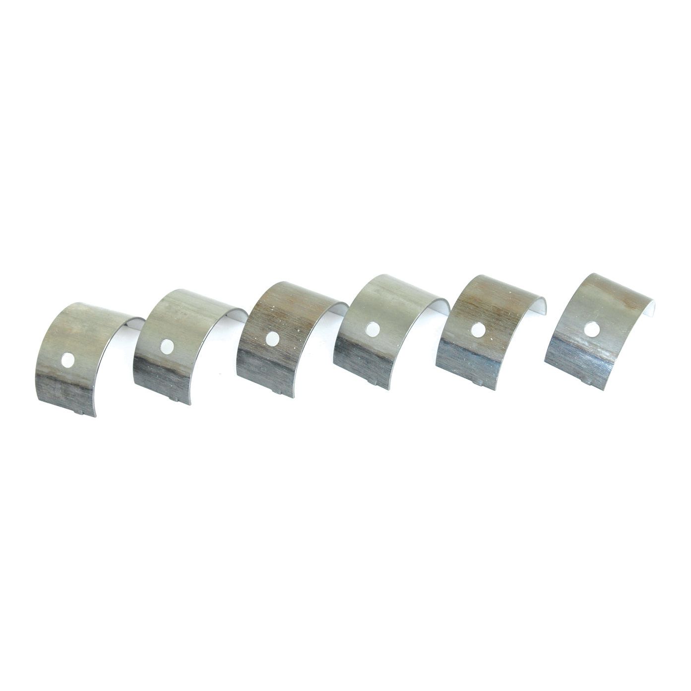 Six metal bearing shells of varying sizes, branded with Sparex quality, are meticulously arranged in a row against a pristine white background. These are the Main Bearing +0.010'' (0.25mm) set, identified by Sparex Part No.S.42363.