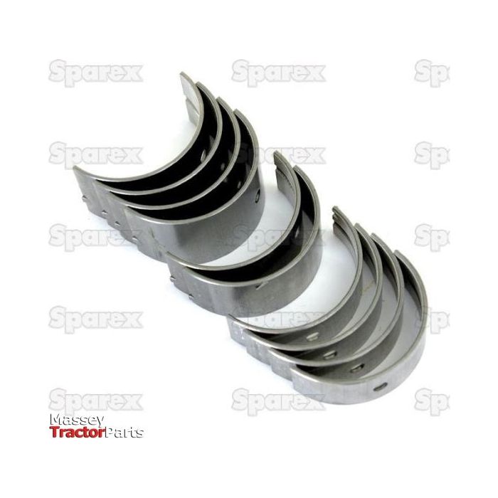 A set of Sparex Main Bearing +0.030'' (0.75mm) (Set) | Sparex Part No. S.40338 is arranged in two parallel rows on a white background, prominently featuring the logos of Sparex and Massey Tractor Parts.