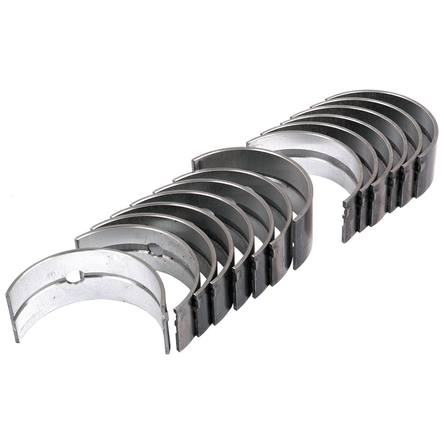 A set of Sparex Main Bearings +0.030'' (0.75mm), reminiscent of a Landini or Massey Ferguson build list, arranged in a semi-circular, interlocking formation.