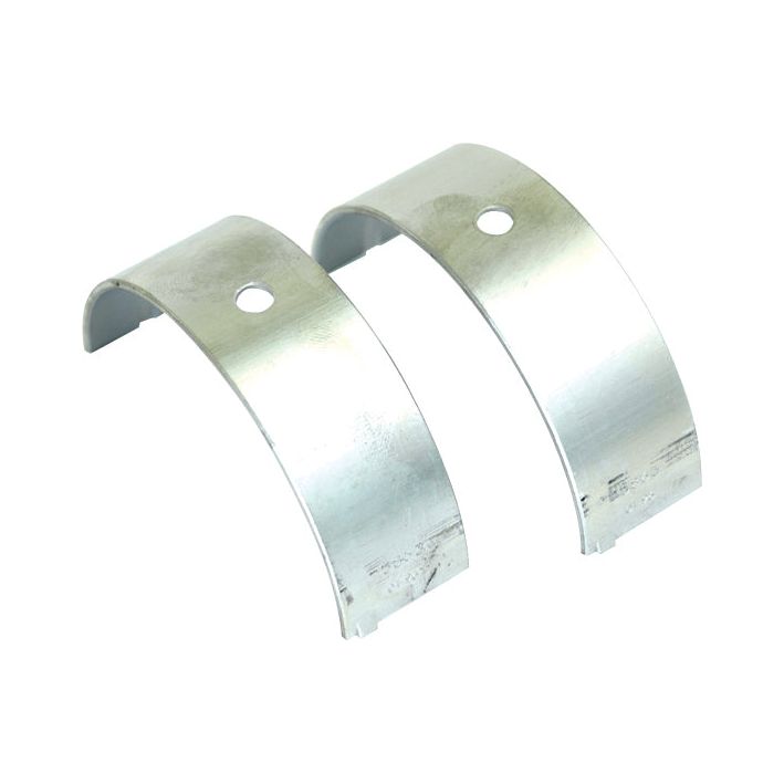 Two curved metal pieces with small holes on the top, identified as Main Bearing Std. (Pair) from Sparex (Sparex Part No.S.312008), placed side by side on a white background.