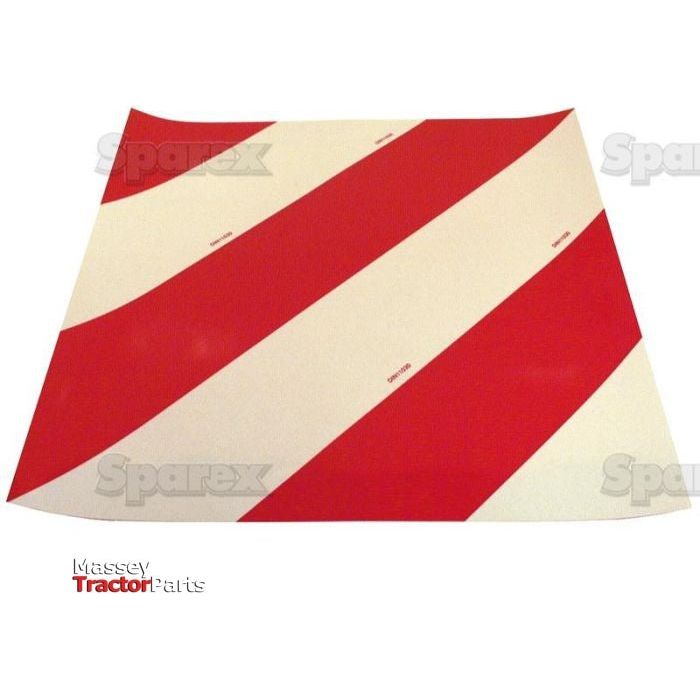Red and white striped warning sign with the text "Massey Tractor Parts" and "Sparex" visible, featuring self-adhesive warning foil for easy application. The sign is branded as a Sparex Marker Sticker (423mm x 423mm), Part No. S.35809.