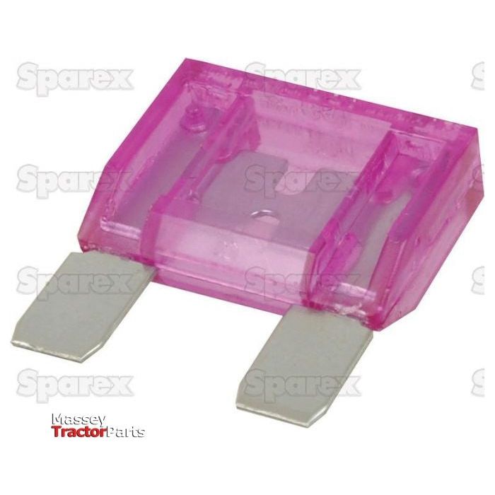 A purple Maxi Blade Fuse with two metal prongs, labeled as Sparex Part No.S.26308, is prominently displayed. The background includes a watermark featuring the text "Sparex" and "Massey Tractor Parts" in the bottom corner. This durable 100 AMP fuse from Sparex ensures reliable performance for heavy-duty needs.