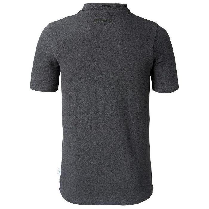 Back view of the Fendt - Men's Polo Shirt - X99102016C by AGCO, featuring a plain, short-sleeve design in dark gray pique fabric with a ribbed collar.