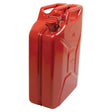 The Sparex Metal Jerry Can - Red 20 ltrs (Petrol), Part No. S.12695, features a top handle and a secure metal latch for closing the spout, making it perfect for storing petrol.