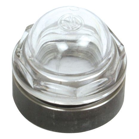 Clear plastic and metal LED light bulb cover, dome-shaped with a reflective base, measuring Ø51mm. Designed by Sparex as the Complete inspection glass 2'' (Sparex Part No.S.59471). 8436990090