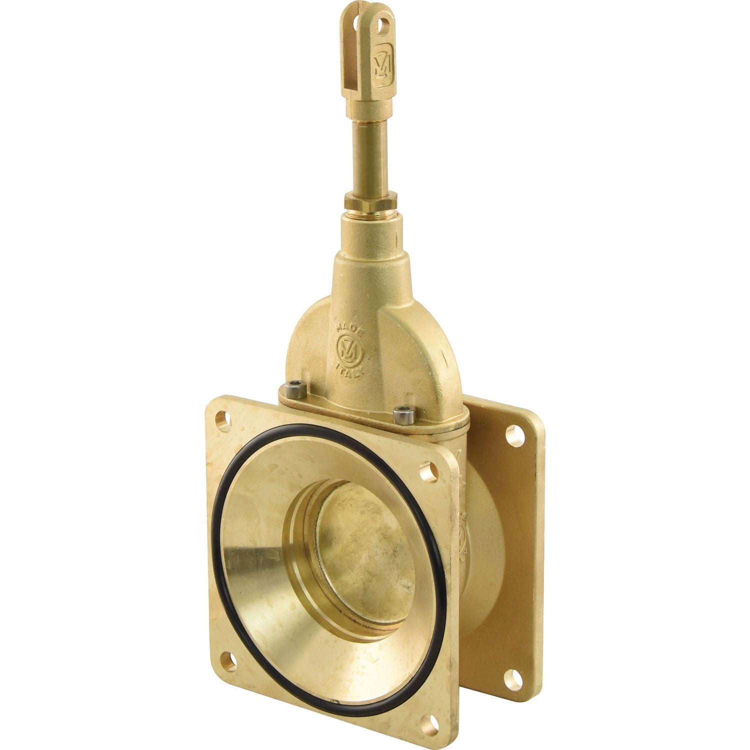 Sparex Gate Valve - Double Flanged 4'' - S.59467 features a brass construction with a flat mounting base, protruding adjustment stem, and double flanged ends.